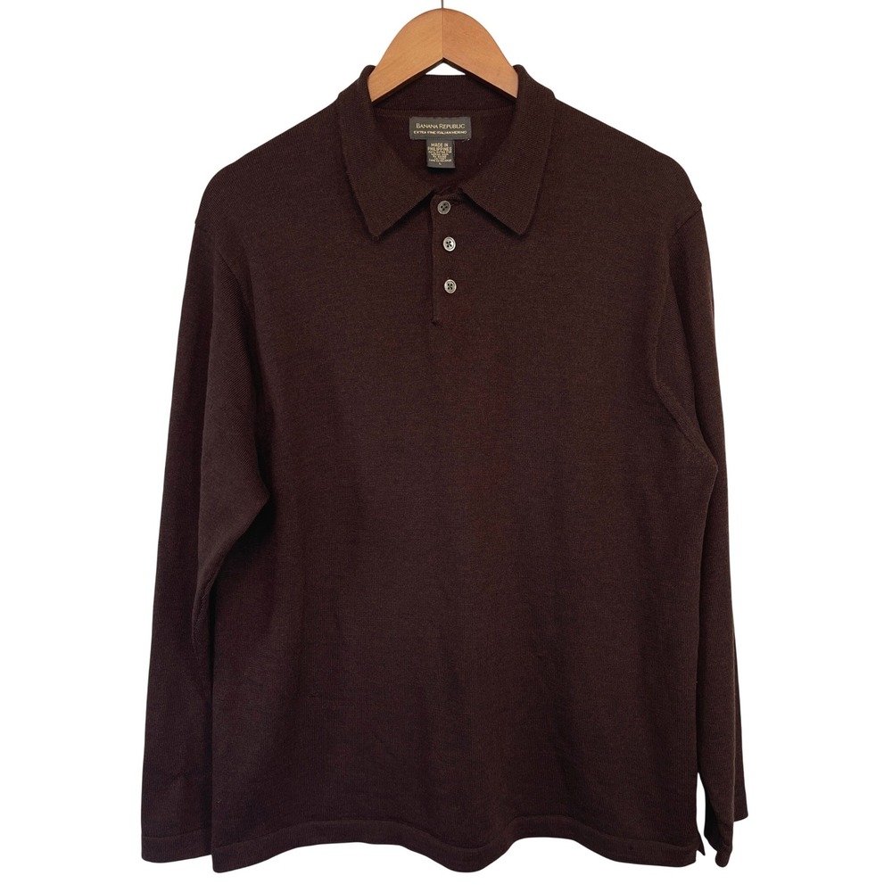 Banana Republic Mens 100%Extra Fine Merino Wool Sweater L Brown Preppy READ*